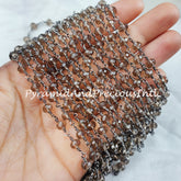 Smoky Quartz Beaded Rosary Chain, Rondelle Faceted 5.5-6mm Black Plated Chain, Jewelry Findings – SELLING BY FOOT